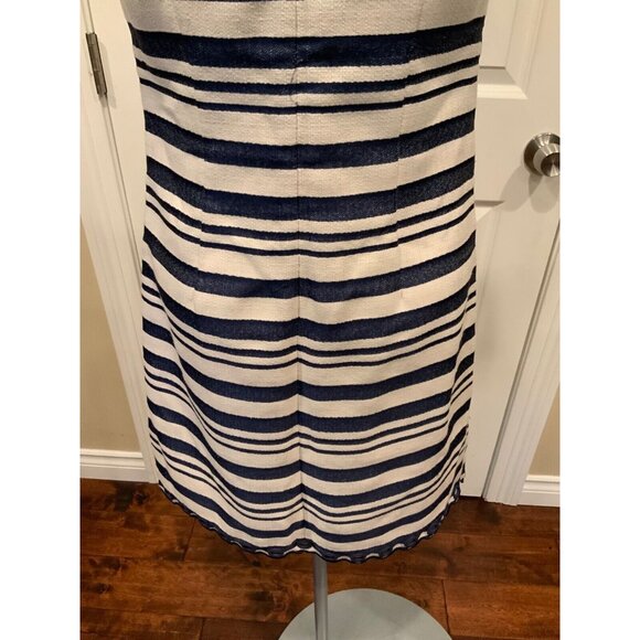 J. Crew Blue & Cream Striped Shift Dress, W/ Scallop & Rivet Hem, Size 00, NWT!! - Picture 8 of 9